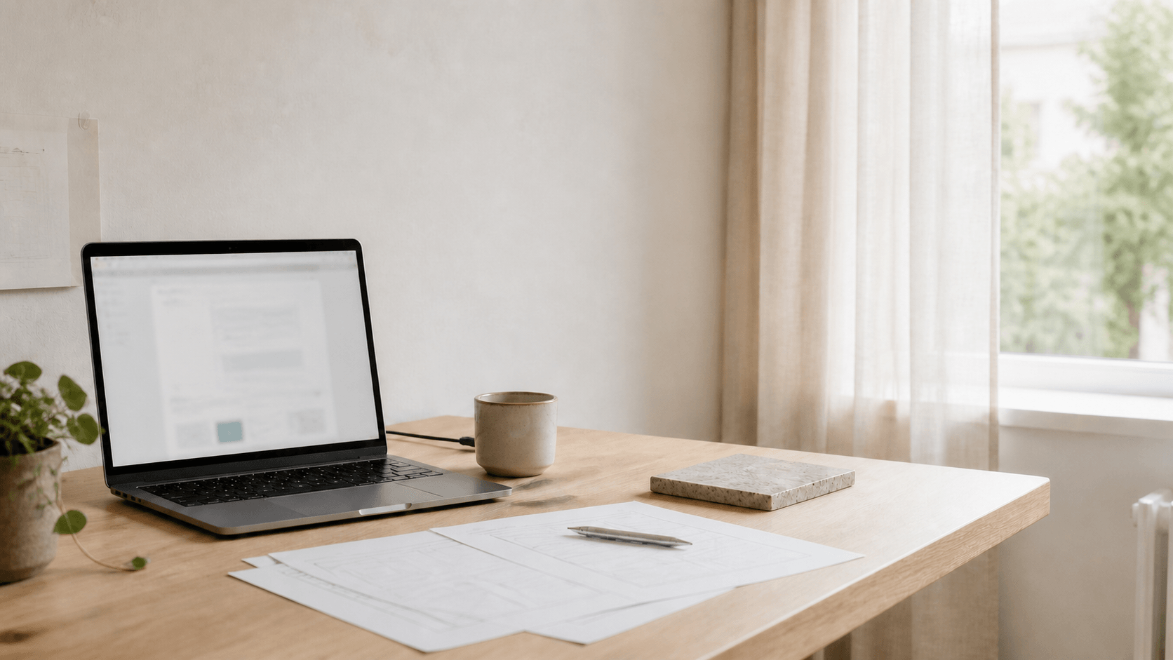 Lyst nordisk studie med en rolig digital arbejdsplads